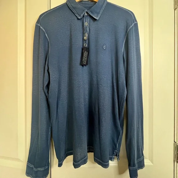 John Varvatos Star USA Polo Shirt Long Sleeve Blue “M” NWT - Picture 3 of 5